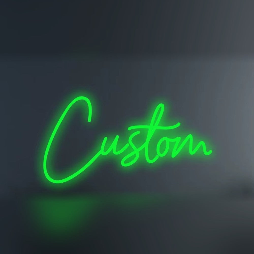 Néon LED personnalisé vert allumé sur un mur gris